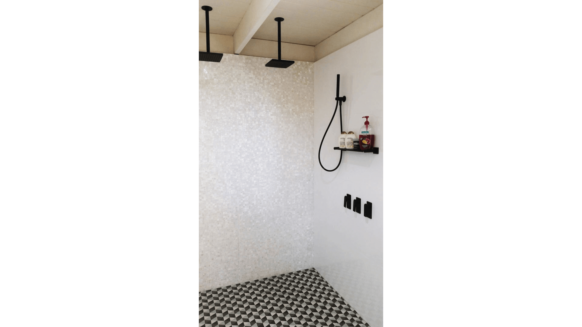 Shower with One Wall Mother of Pearl Feature Tiles